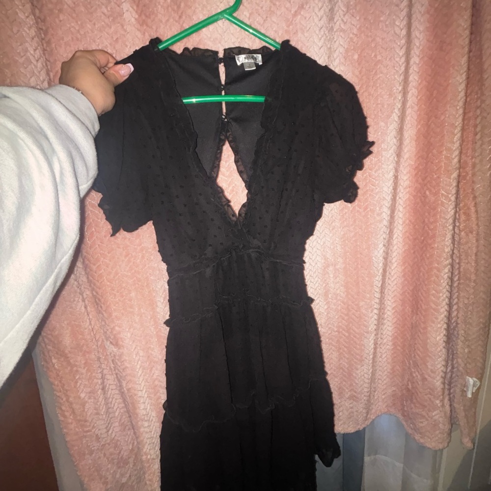 Justify Black Short Puff Sleeve Ruffled Mini Dress